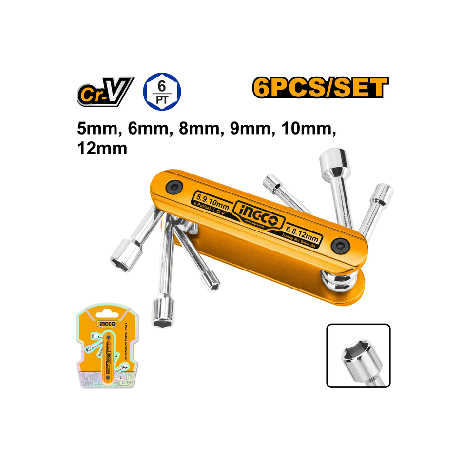 Ingco 6 Pcs Folding Nut Driver Set Hfnd0601