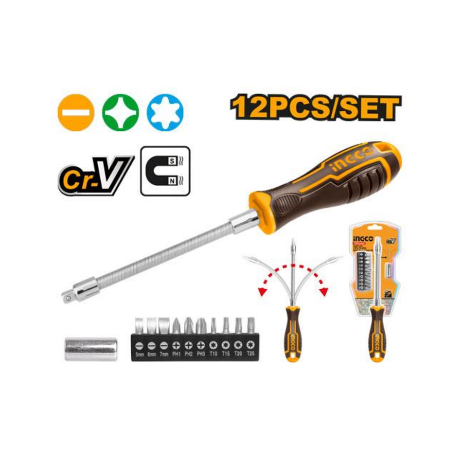 Ingco 12 Pcs Flexible Shaft Screwdriver Aksdfl1208