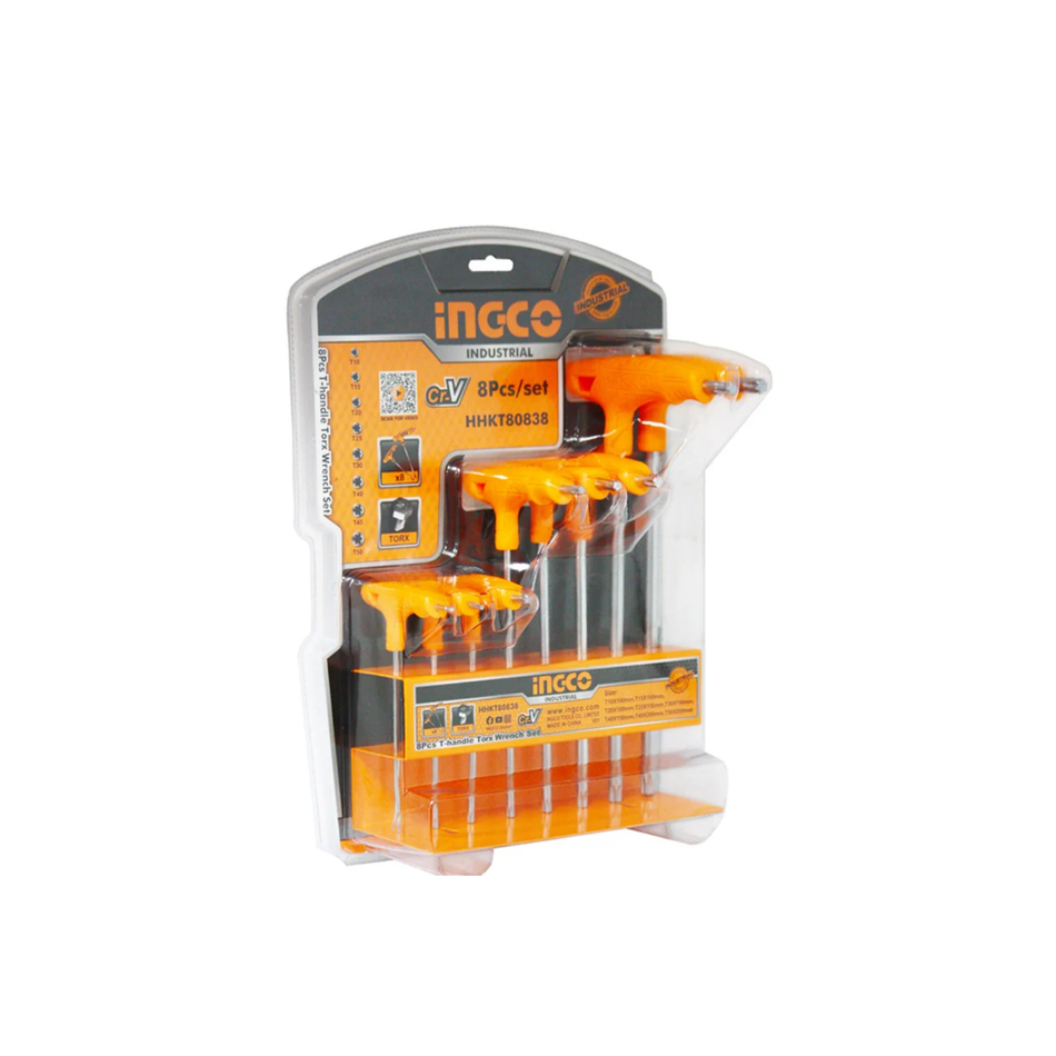 طقم مفاتيح ربط من Ingco عدد 8 قطع بمقبض على شكل T Torx Hhkt0082