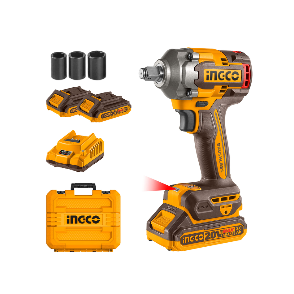 Ingco Cordless Brushless Impact Wrench Set 20V 400Nm Ciwli2040