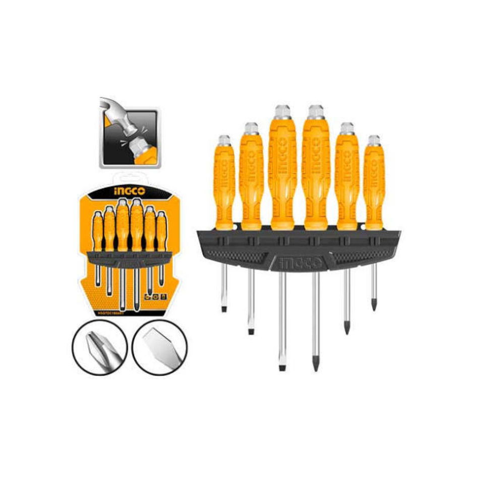 Ingco Screwdriver Set Go Through 6Pcs/Set Hsgtdc180601