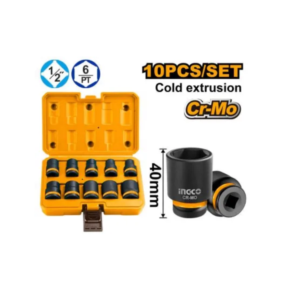 Ingco 1/2" Impact Socket 10Pcs/Set Hkissd12101