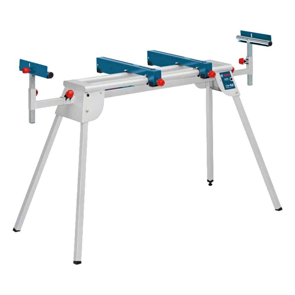 White and blue adjustable workbench on a white background