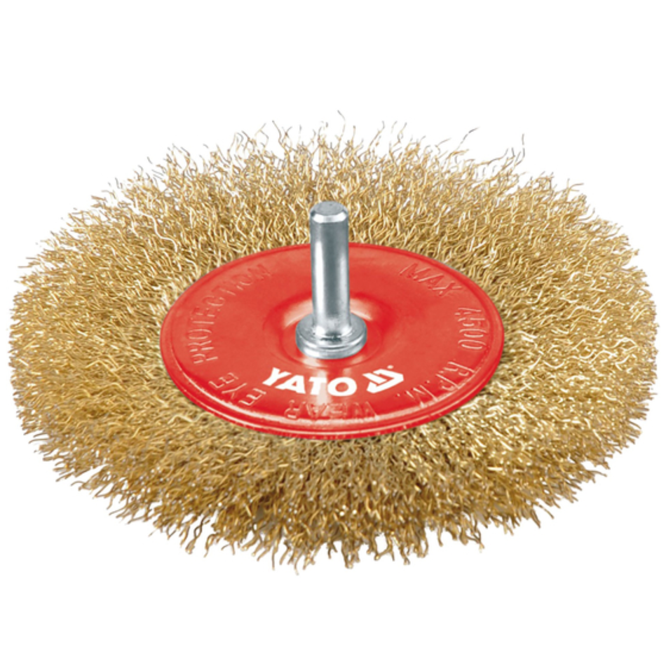 YATO CIRCULAR BRUSH WITH SHAFT, CRIMPED BRASS WIRE YT-4757