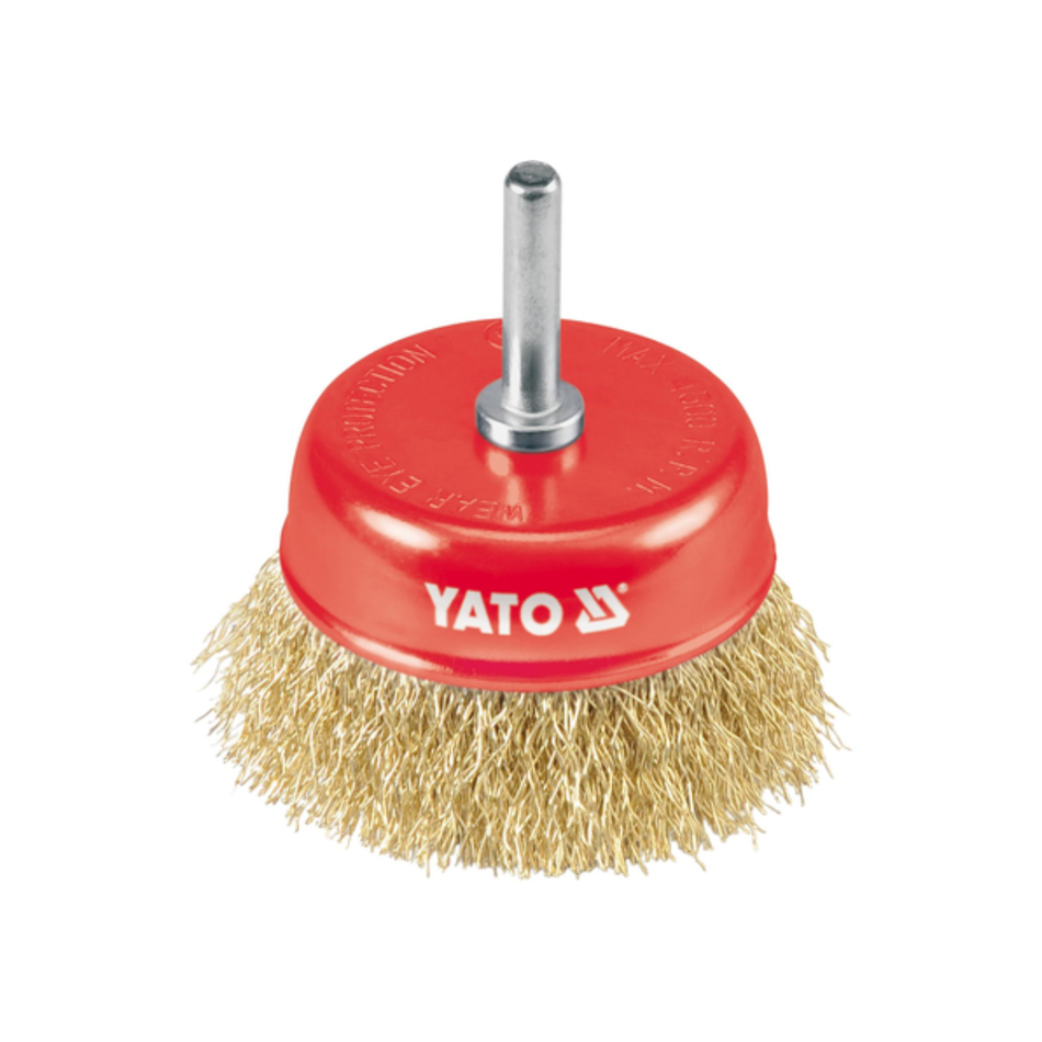 YATO  CUP BRUSH WITH SHAFT, CRIMPED BRASS WIRE YT-4750