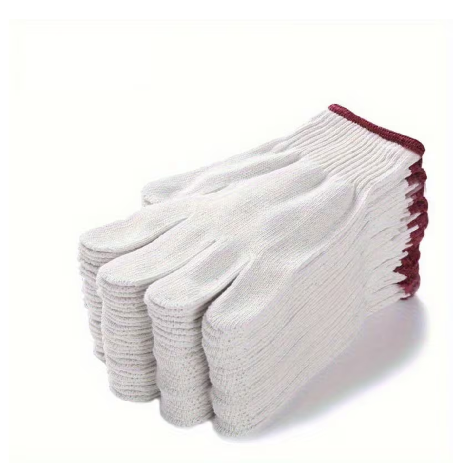 COTTON GLOVES  WHITE WITH BROWN GRIP (PER PKT)
