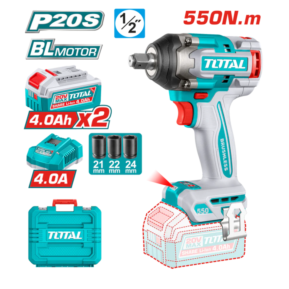 TOTAL CORDLESS IMPACT WRENCH 20V 1/2" 550NM (TIWLI2055)