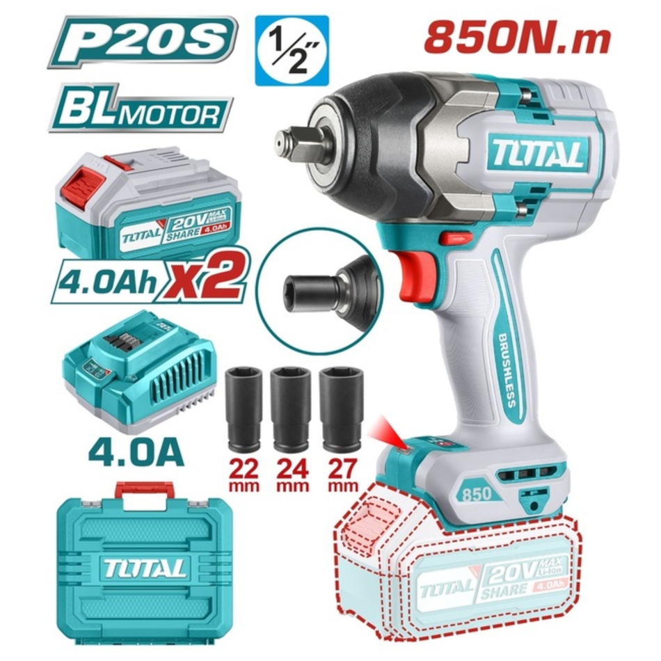 TOTAL CORDLESS IMPACT WRENCH B/L 1/2" 850NM TIWLI2085