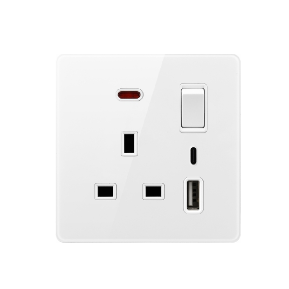 13a 1 Gang Switch +socket USB And Type C With Neon V6-037