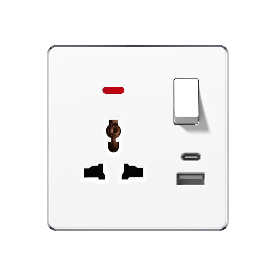 MULTI FUNCTION SOCKET + 2 USB WITH SWITCH/NEON V7-041