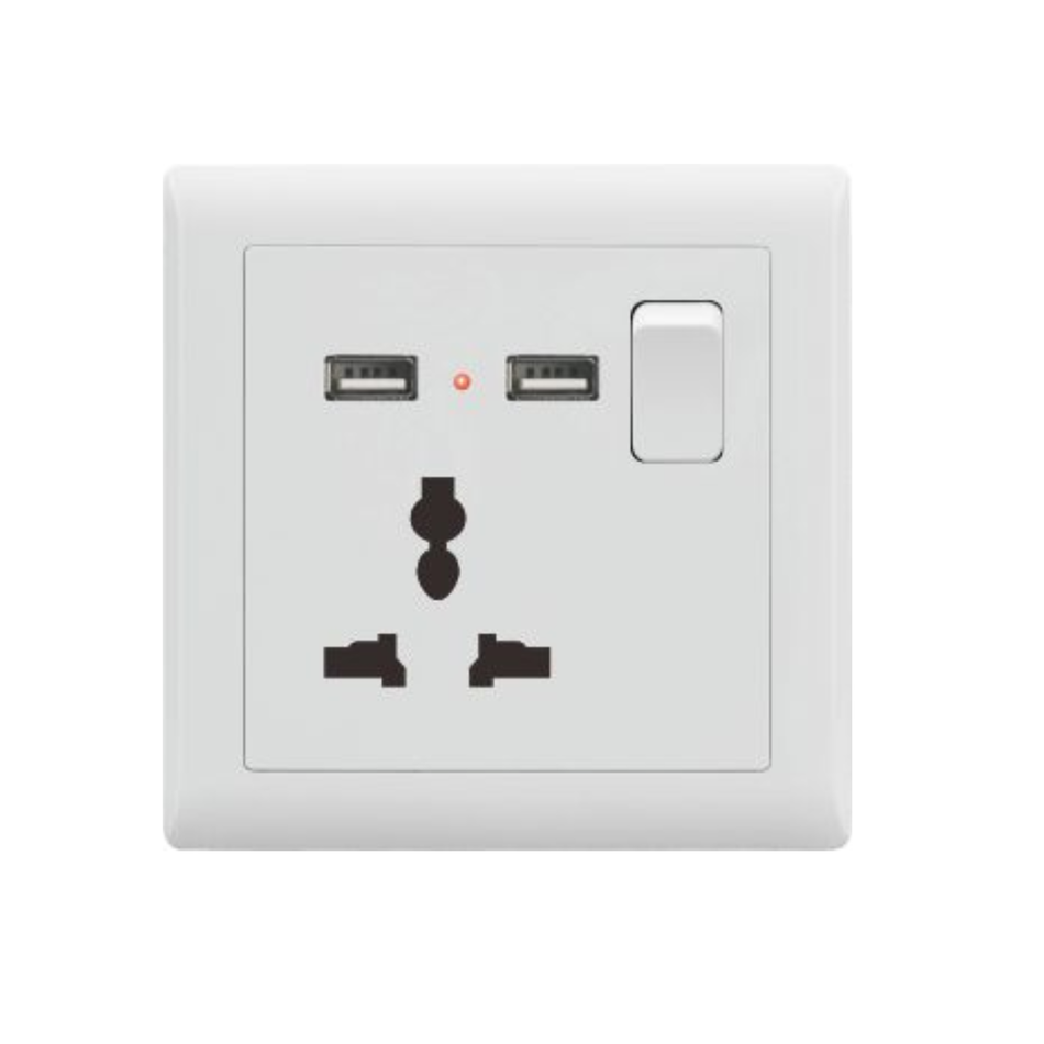 1 GANG MULTI SOCKET AND 2 USB  D1-021