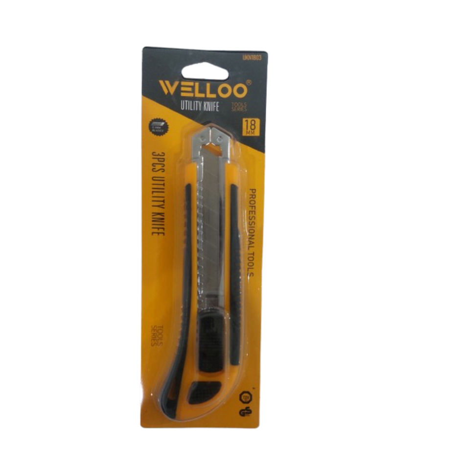 Welloo Utility Knife With 3pcs Blades 18mm UKN1803