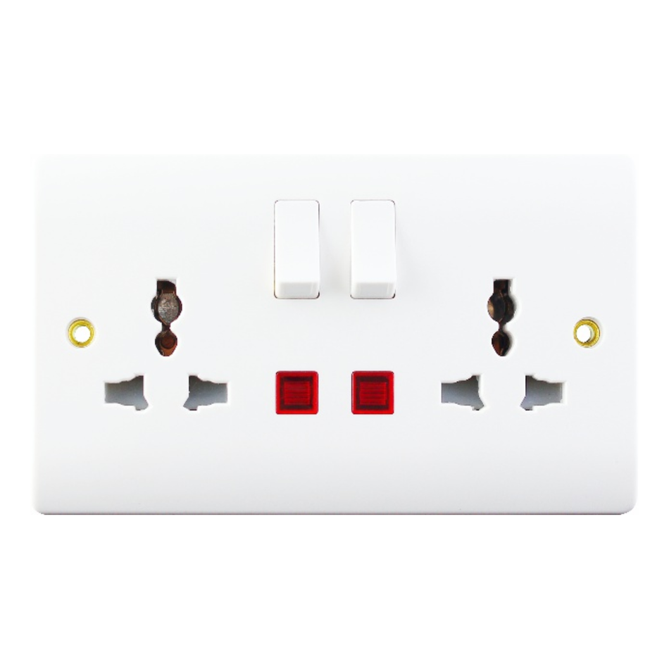 13A 2 GANG SWITCHED MULTI FUNCTION SOCKET+NEON MD-HWD5013