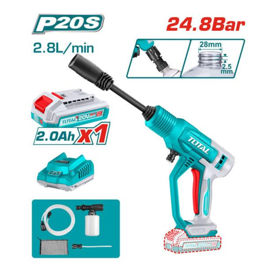 TOTAL CORDLESS PRESSURE WASHER 20V TPWLI20362 24.8BAR