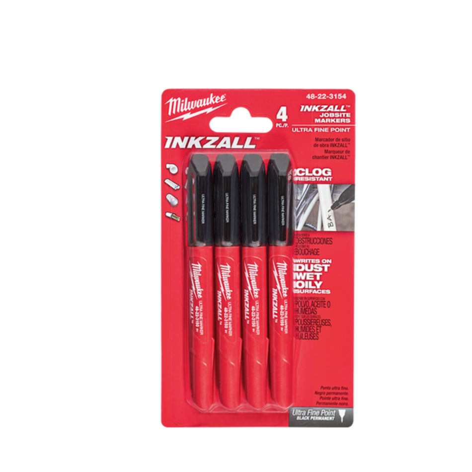 Milwaukee  Inkzall Tm Ultra Fine Tip Marker Black (pack4) MHT48223154