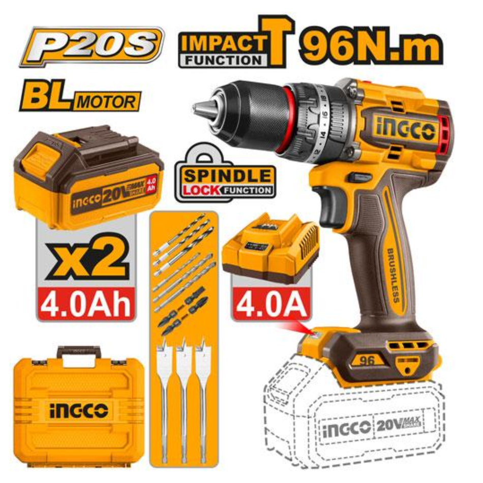 INGCO B/L CORDLESS IMPACT DRILL 96NM CIDLI20968