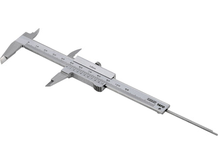 Stainless steel vernier caliper on a white background