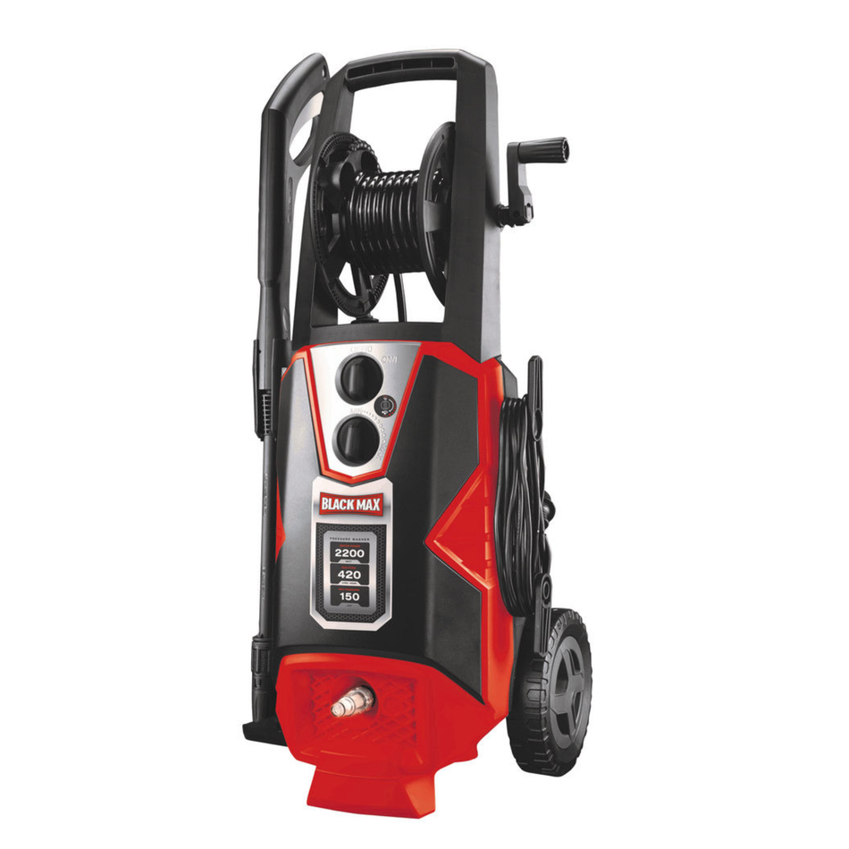 Red and black pressure washer with visible brand logo on a white background