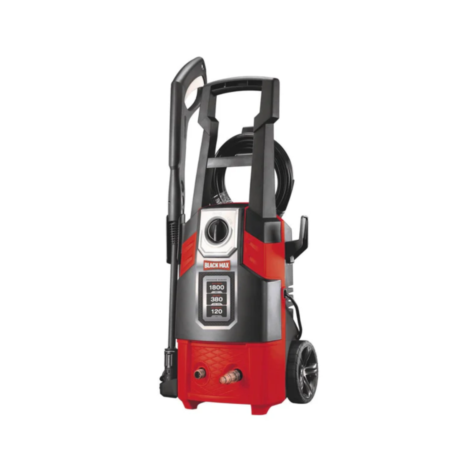 Red and black pressure washer on a white background