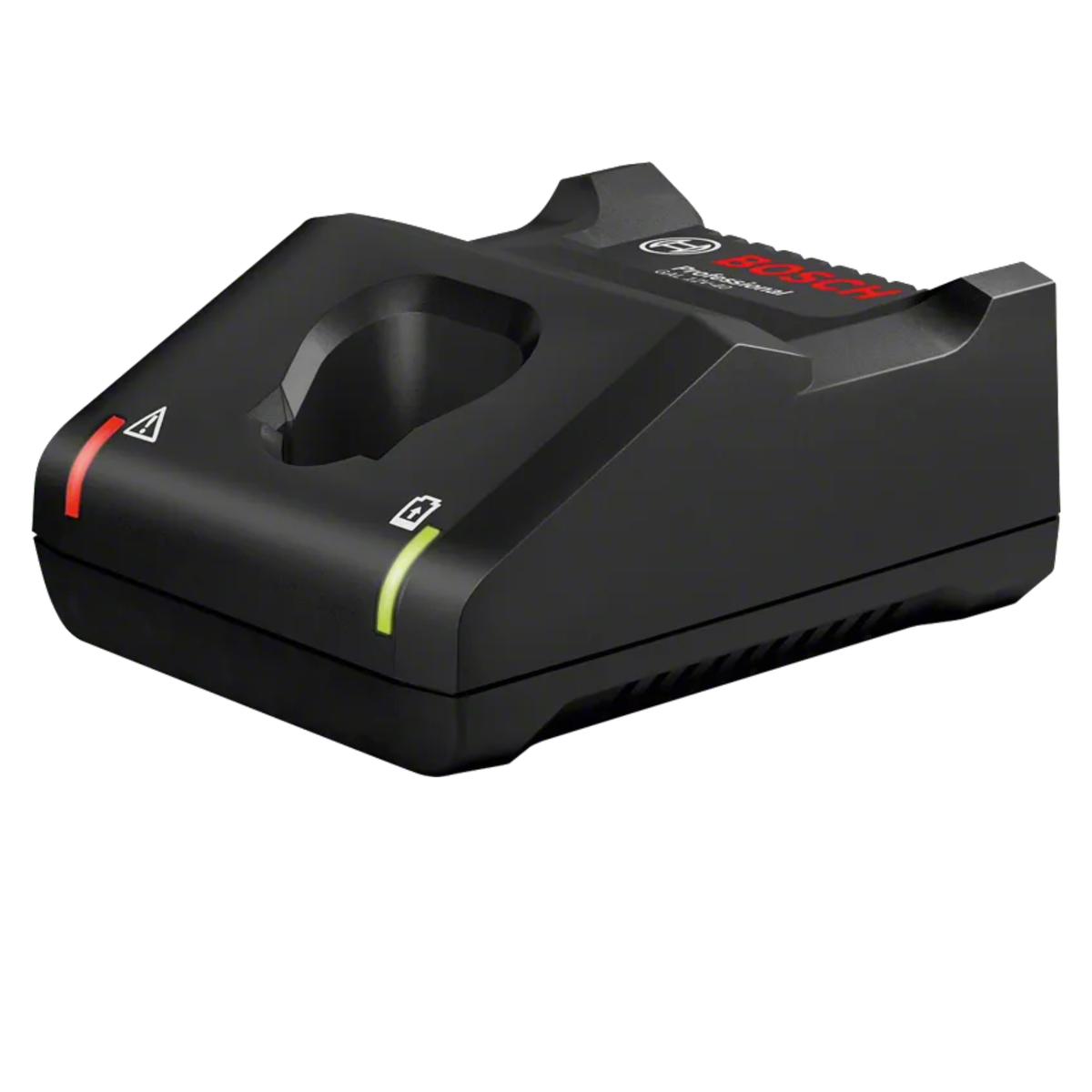 Black Bosch power tool battery charger on a white background