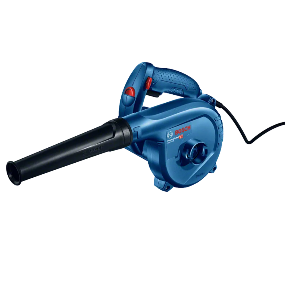 Blue Bosch leaf blower on a white background