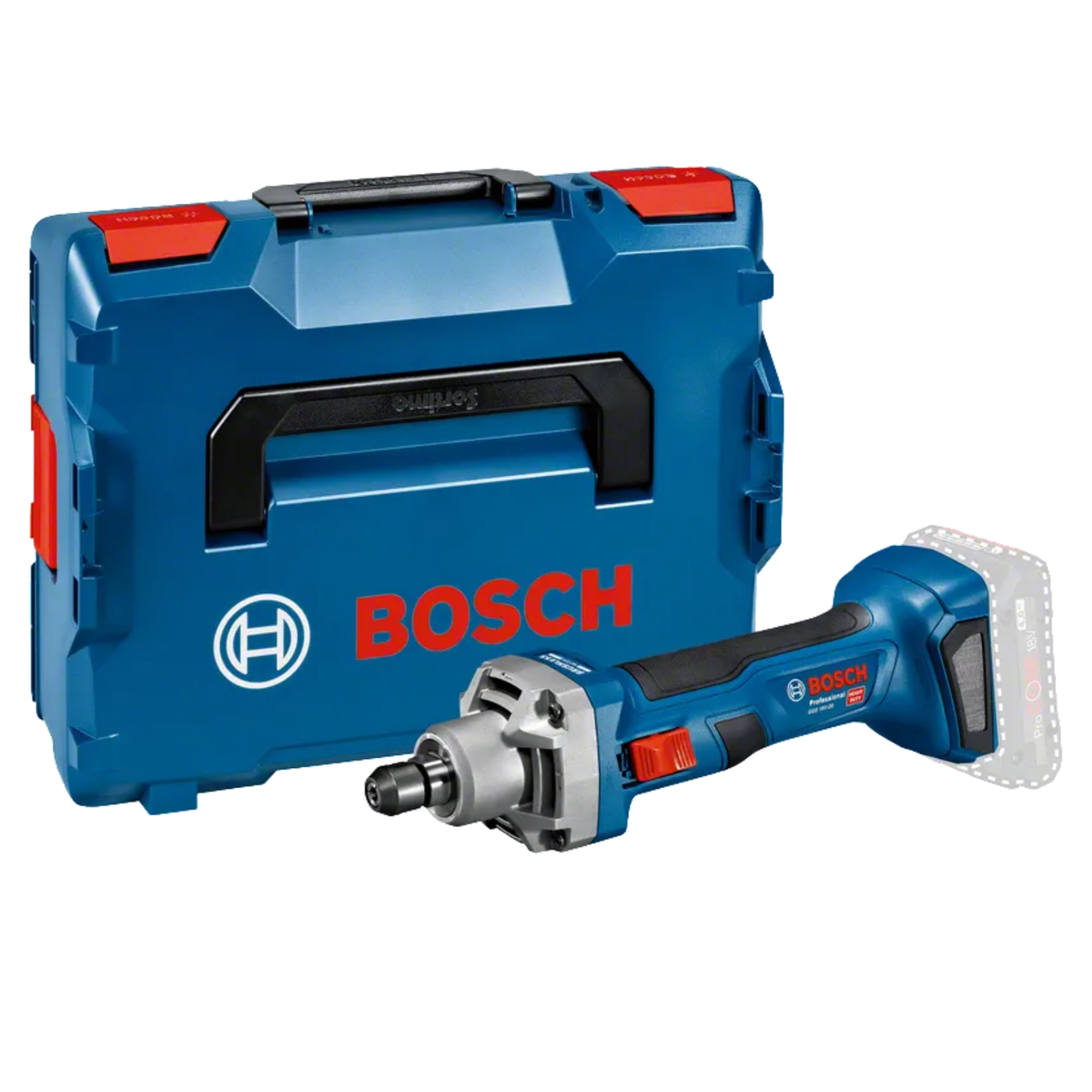 Bosch power tool with blue carrying case on a white background