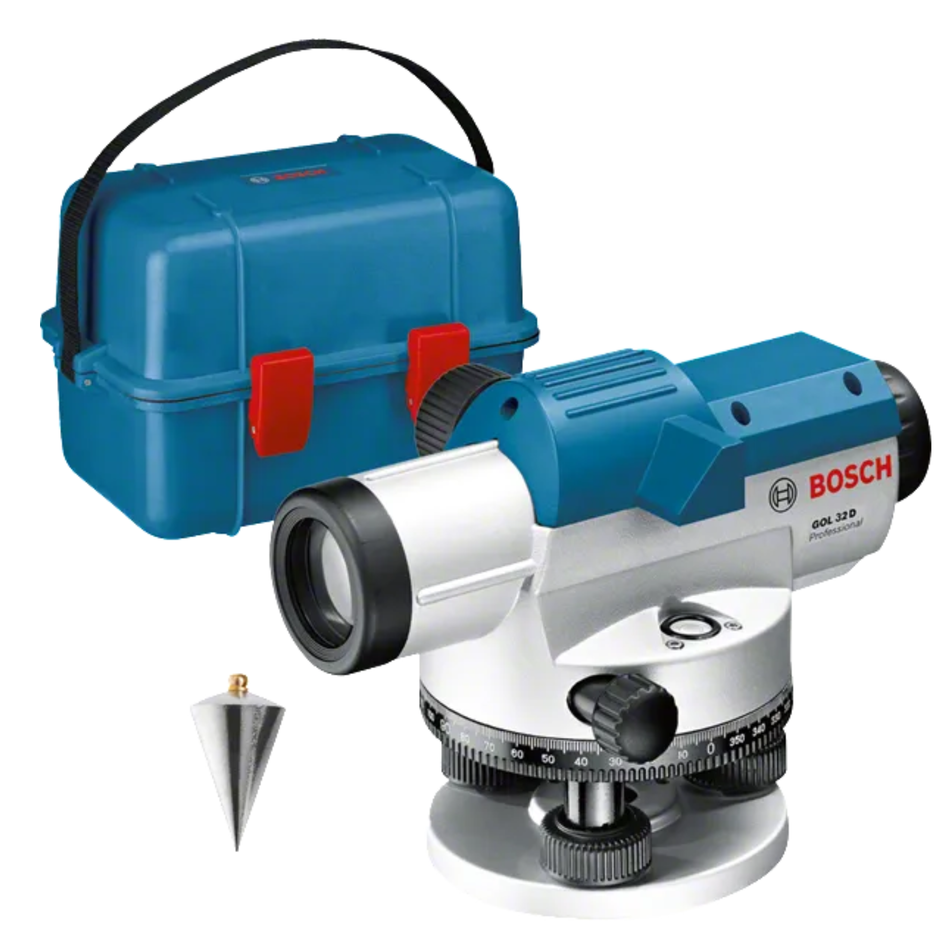 Bosch level instrument with blue case on a white background