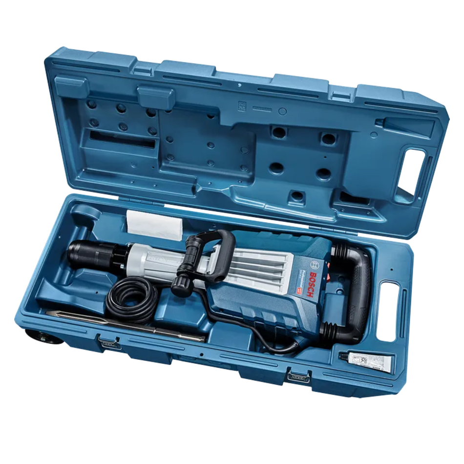 Bosch power tool in a blue case on a white background