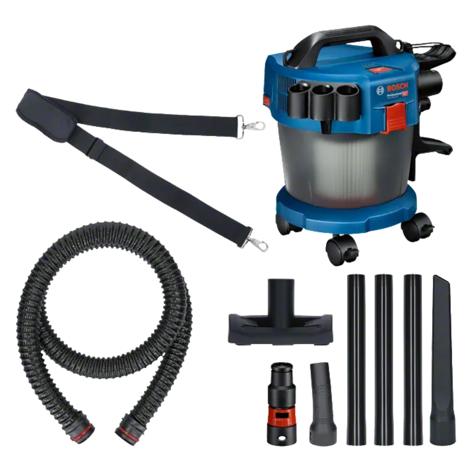 Bosch vacuum cleaner with attachments on a white background