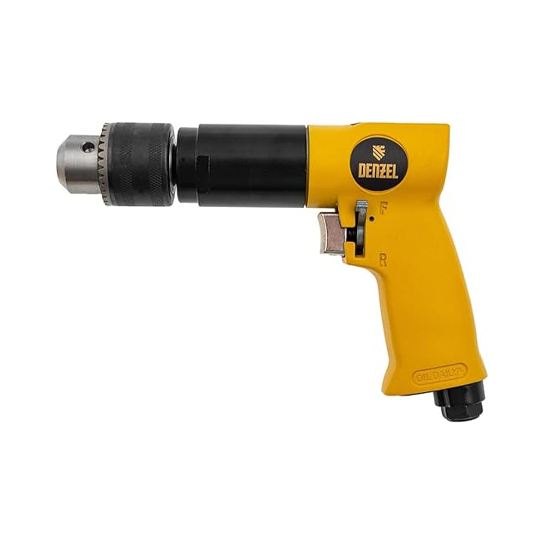 Yellow and black air drill with Detheel branding on a white background