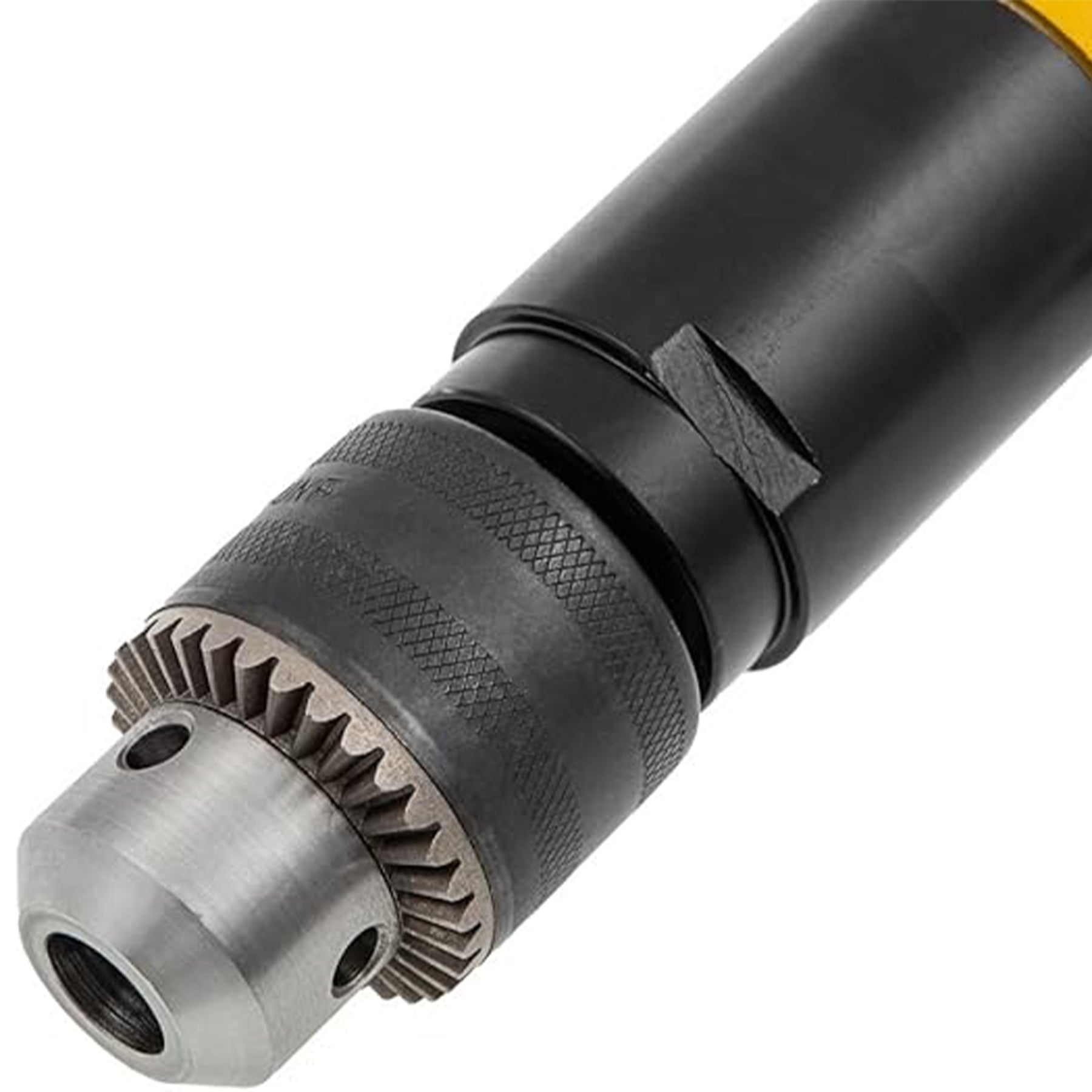 Close-up of a drill bit attachment on a white background