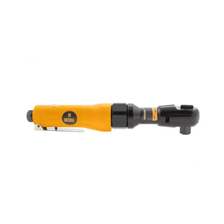 Yellow and black ratchet tool on a white background