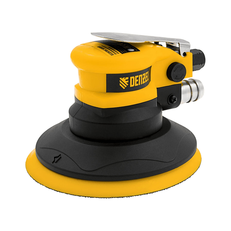 Yellow and black random orbit sander with Dewalt branding on a white background
