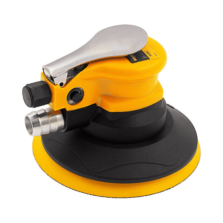 Yellow and black random orbit sander on a white background