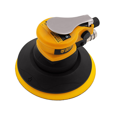 Yellow and black Delta random orbit sander on a white background