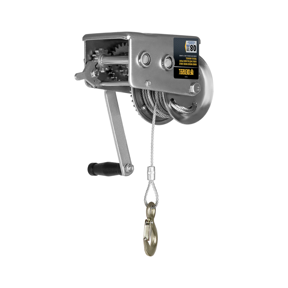 Mechanical winch with cable on a white background