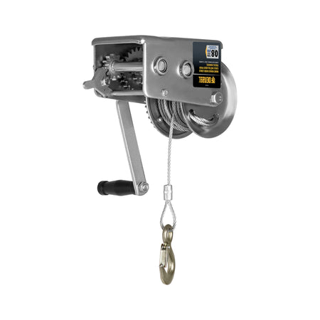 Mechanical winch with cable on a white background