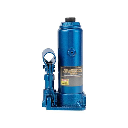 Blue hydraulic jack on a white background