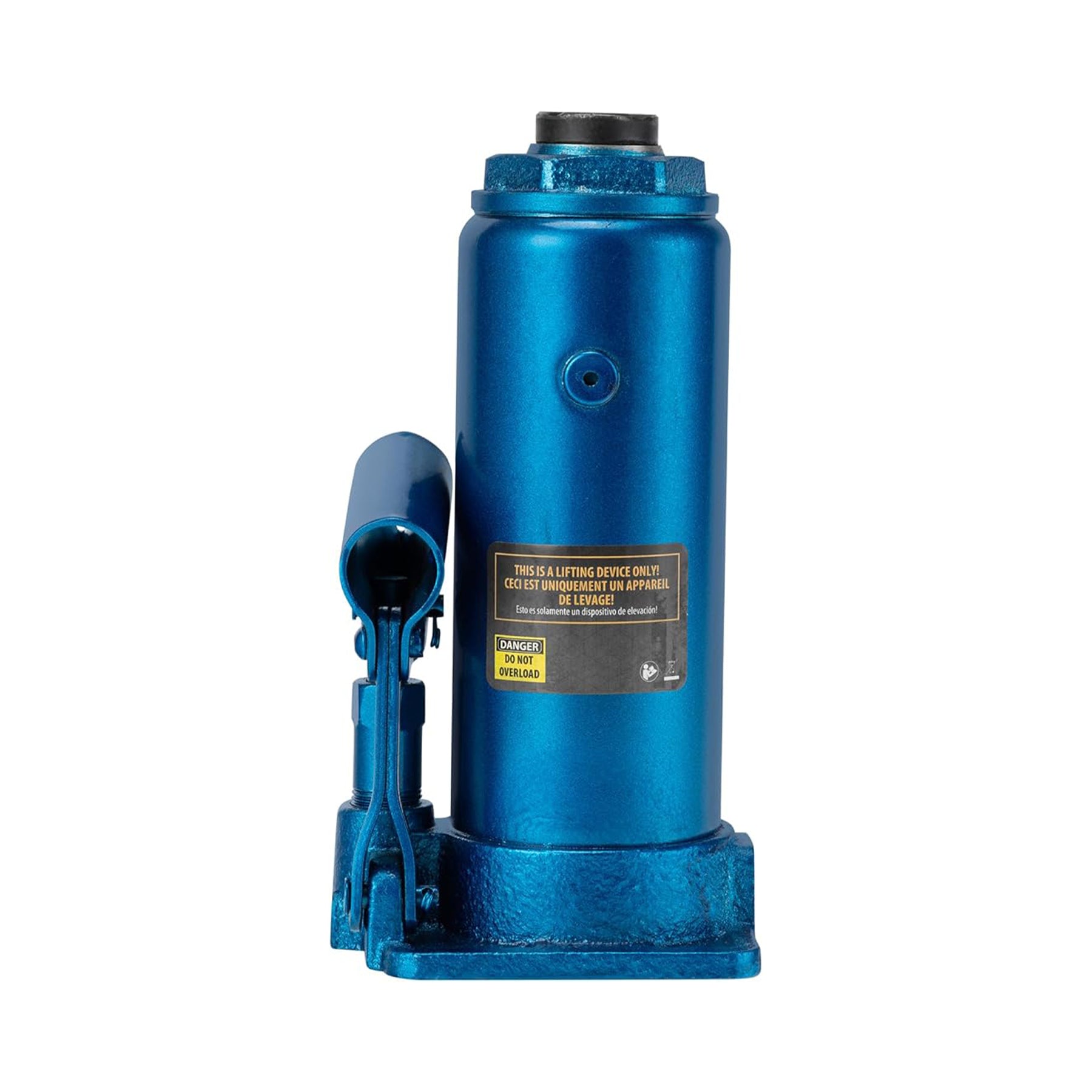 Blue hydraulic jack on a white background