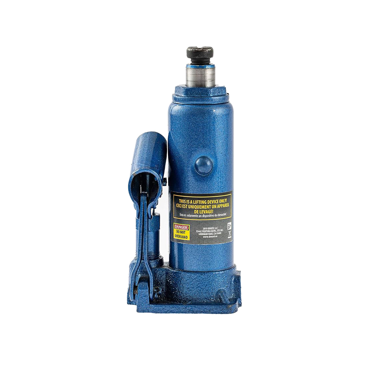 Blue hydraulic jack on a white background