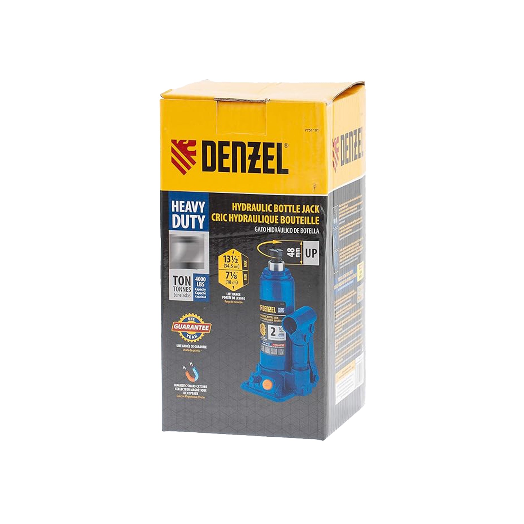 Denzel heavy-duty hydraulic bottle jack packaging on a white background