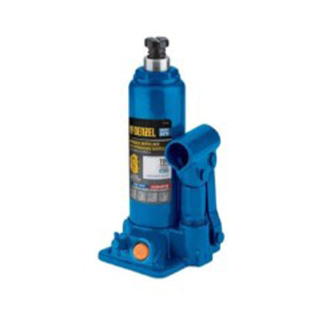 Blue hydraulic jack on a white background