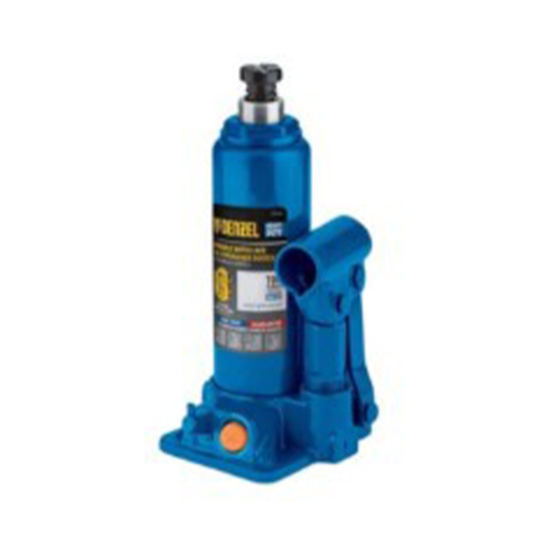 Blue hydraulic jack on a white background