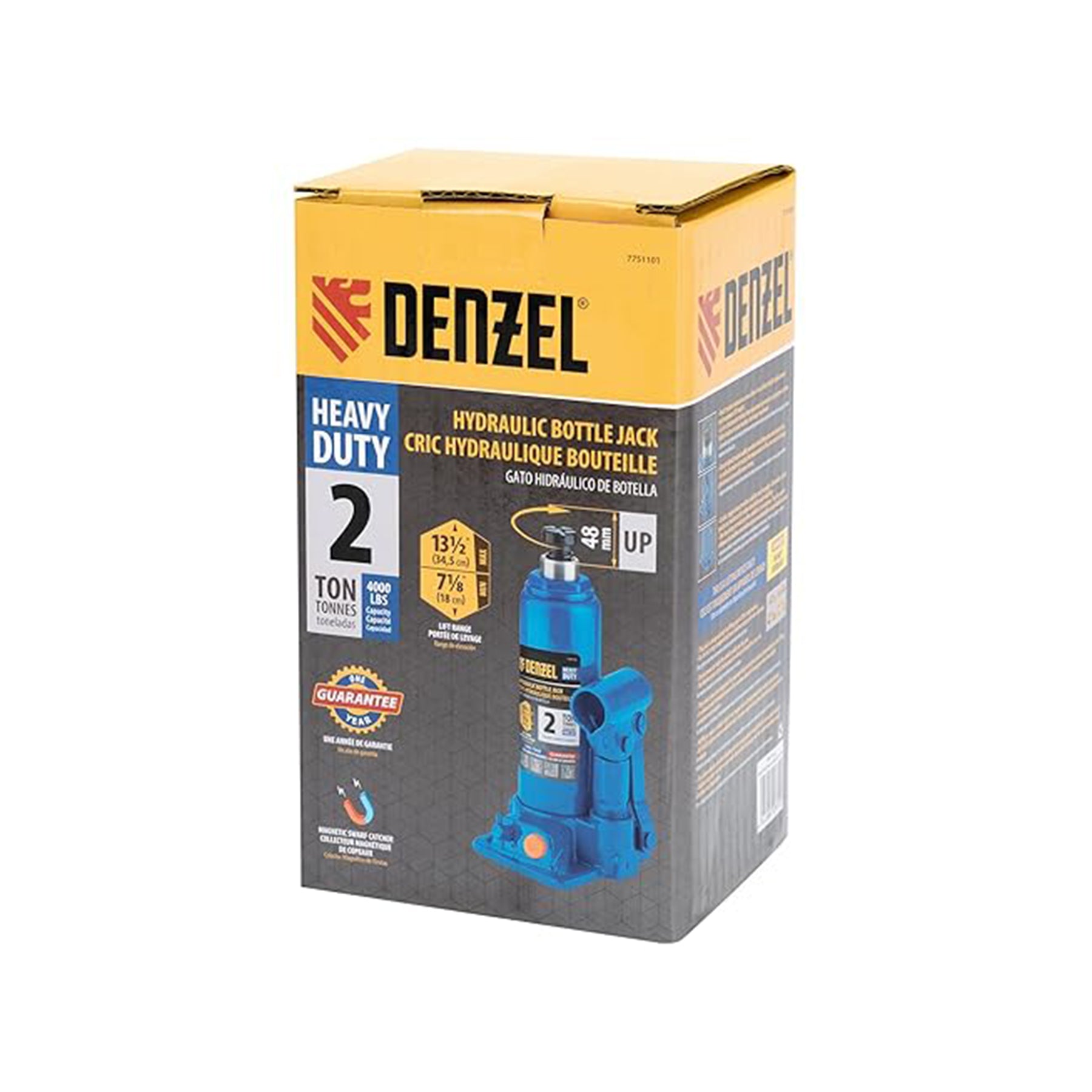 Denzel heavy-duty hydraulic bottle jack packaging on a white background