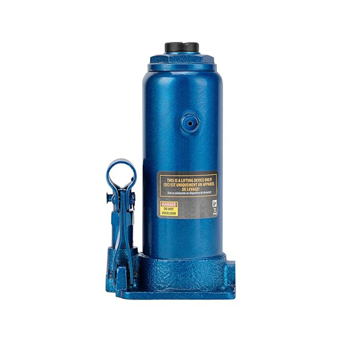 Blue hydraulic jack on a white background