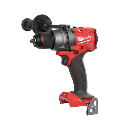 Red and black Milwaukee power drill on a white background