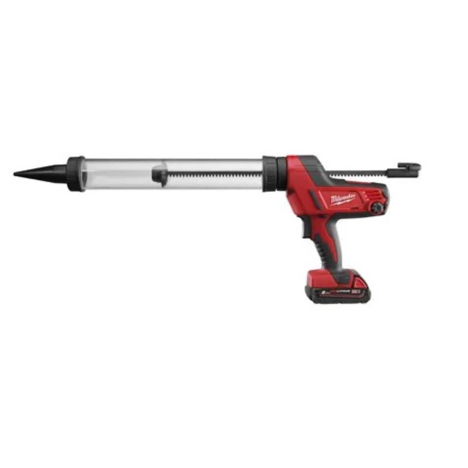 Milwaukee cordless caulking gun on a white background