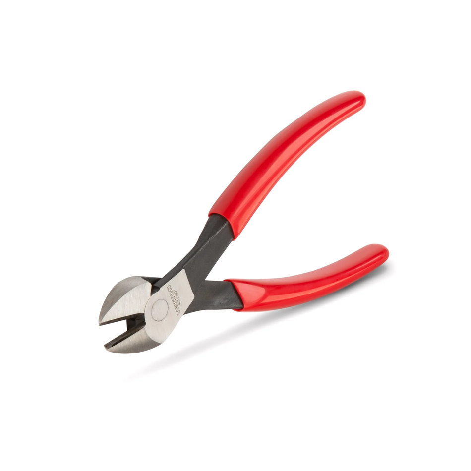 Red and black wire cutter on a white background