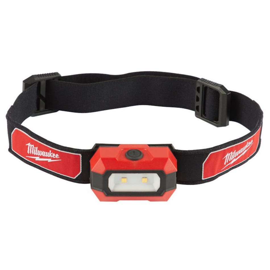 Red and black Milwaukee headlight on a white background