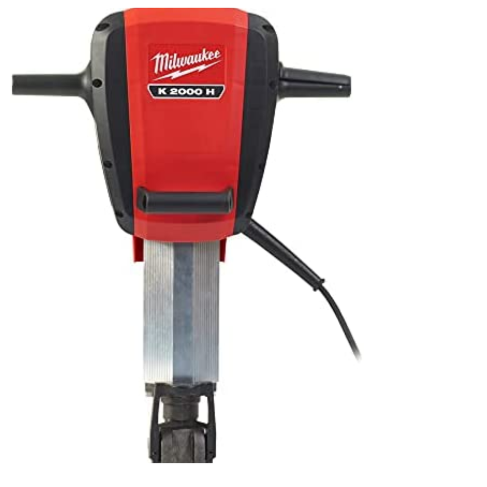 Red and black Milwaukee demolition hammer on a white background
